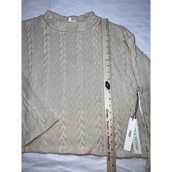 June & Hudson Sweater Womens Size 1 Beige Cable Knit Pullover Mock Neck Fall NWT - Picture 6 of 16